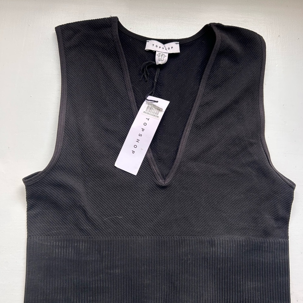 Topshop Black V-Neck Crop Tank Top